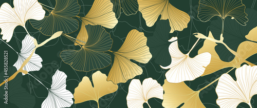 Valokuva luxury gold Ginkgo biloba line art background vector