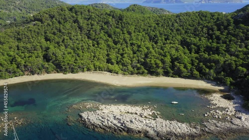 Aerial view of sandy beach Limuni on Blace Bay on Mljet Island, Croatia photo