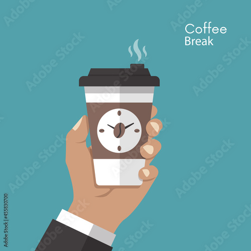 Hand hold cup of coffee, coffee time, coffee break concept