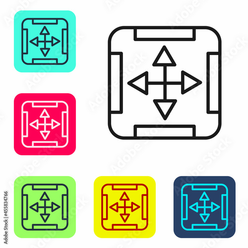 Black line Area measurement icon isolated on white background. Set icons in color square buttons. Vector