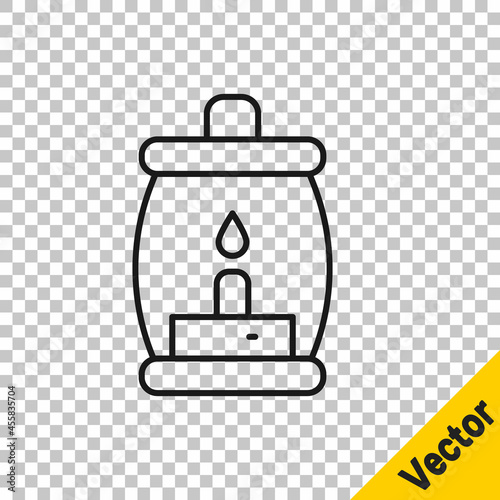 Black line Camping lantern icon isolated on transparent background. Happy Halloween party. Vector