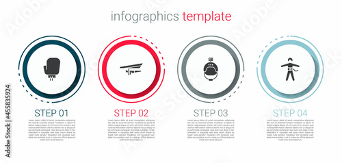 Set Boxing glove, Hang glider, Helmet and action camera and Bungee jumping. Business infographic template. Vector