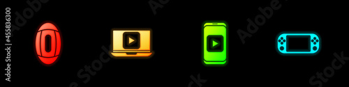 Set American Football ball, Online play video, and Portable game console icon. Vector