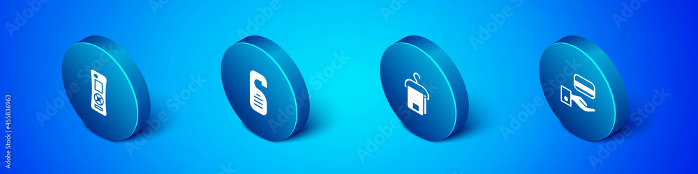Set Isometric Remote control, Towel hanger, Digital door lock and Please not disturb icon. Vector Set Isometric Remote control, Towel hanger, Digital door lock and Please not disturb icon. Vector