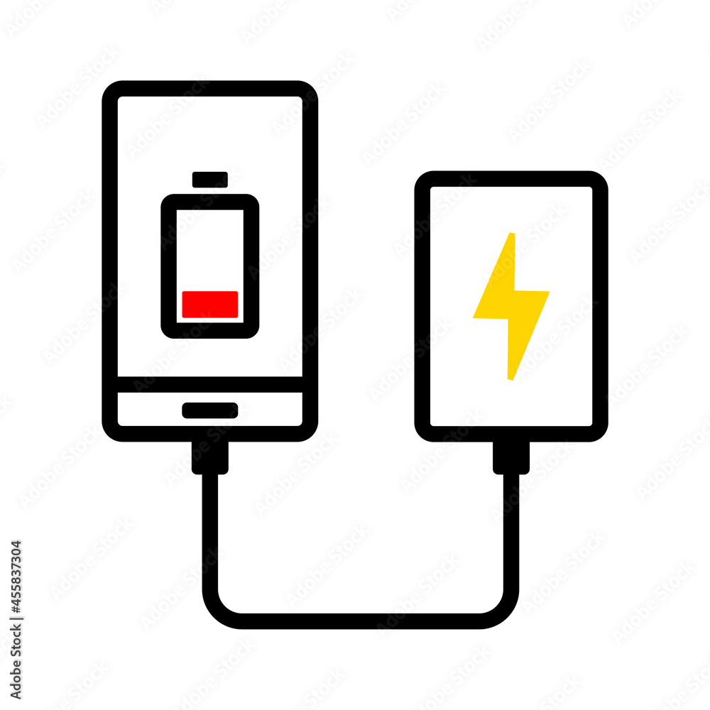 Smartphone with power bank icon. Mobile phone charging with powerbank design concept. Illustration vector Smartphone with power bank icon. Mobile phone charging with powerbank design concept. Illustration vector