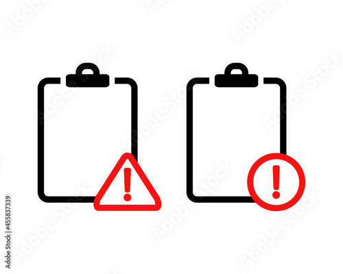Clipbosrd with exclamation mark. Document file error notification design concept. Illustration vector