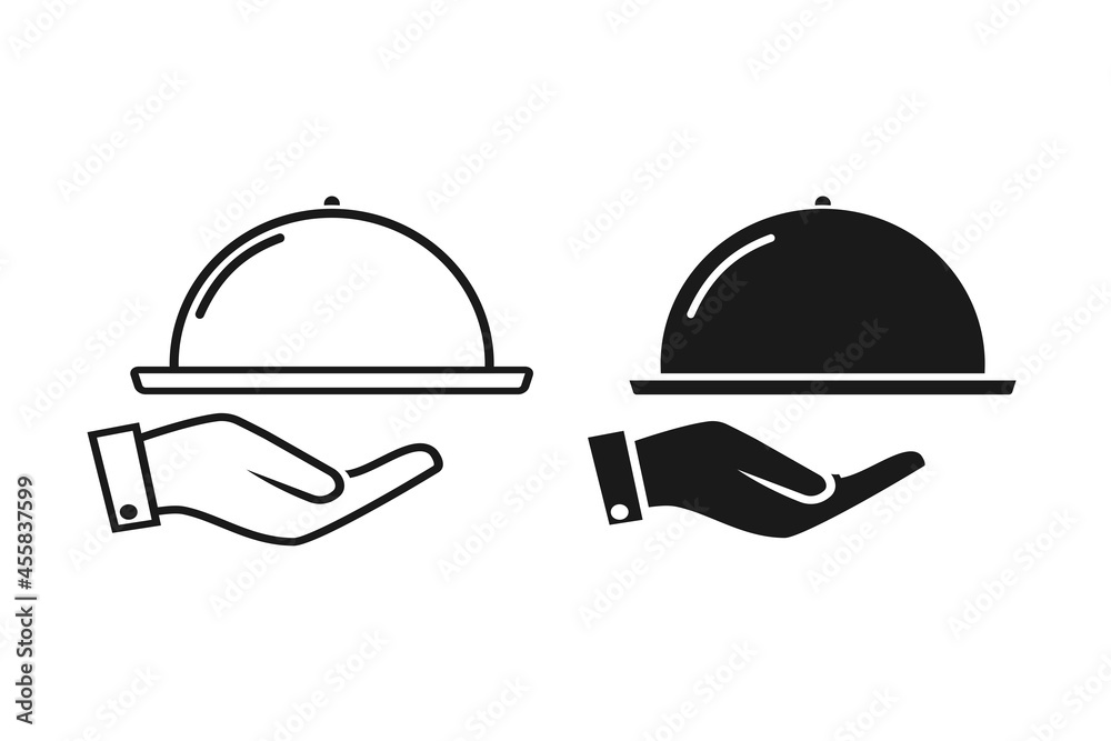 Fototapeta premium Waiter hand. Tray on hand icon. Illustration vector