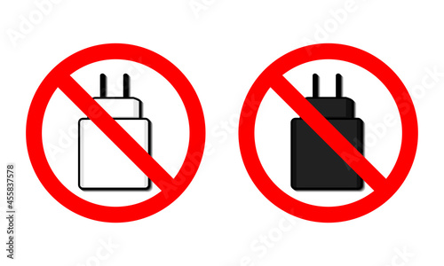 No smartphone USB charger adapter. Charger head. Mobile phone charger prohibited. Illustration vector