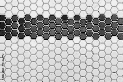 Pattern clean grid uneven design. black and white ceramic tiles texture background. black and white background and white texture, black and white tile texture