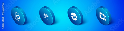 Set Isometric Emergency phone call, Heart rate, Medical symbol of the and Stretcher icon. Vector