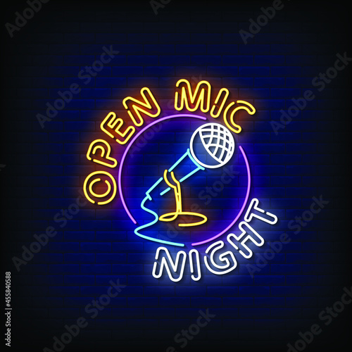 Open Mic Night Neon Signs Style Text Vector