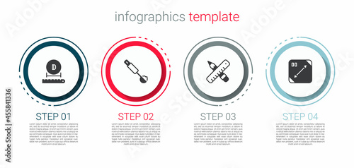 Set Diameter, Measuring spoon, Crossed ruler and pencil and Diagonal measuring. Business infographic template. Vector
