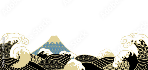 カッコいい　波と富士山の背景イラスト