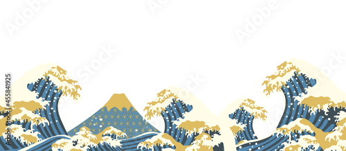 カッコいい　波と富士山の背景イラスト