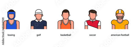 Set of sports people thin icon isolated on white background. sign and symbol.