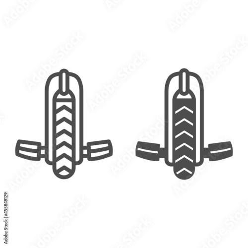 Monowheel front view line and solid icon, electric transport concept, unicycle front side vector sign on white background, outline style icon for mobile concept and web design. Vector graphics.
