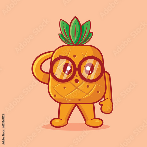 nerd pineapple fruit mascot isolated cartoon vector illustration 