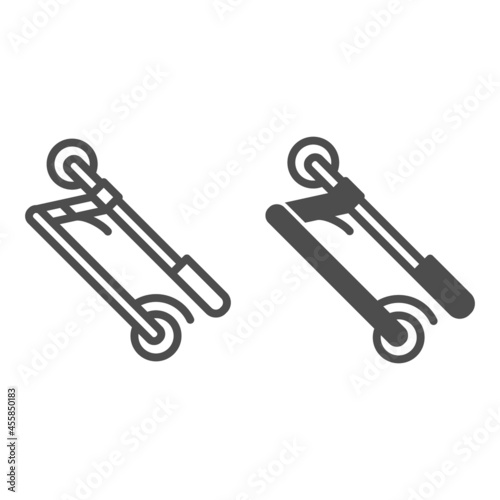 Electric scooter folded line and solid icon, electric transport concept, folding power scooter vector sign on white background, outline style icon for mobile concept and web design. Vector graphics.