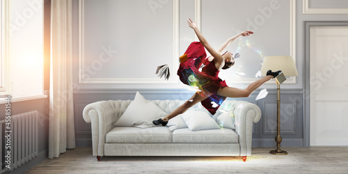 Female dancer against offic...