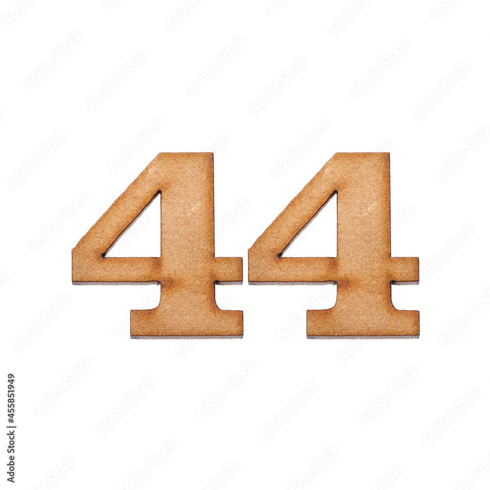 Number forty-four, 44 - Piece of wood isolated on white background Number forty-four, 44 - Piece of wood isolated on white background