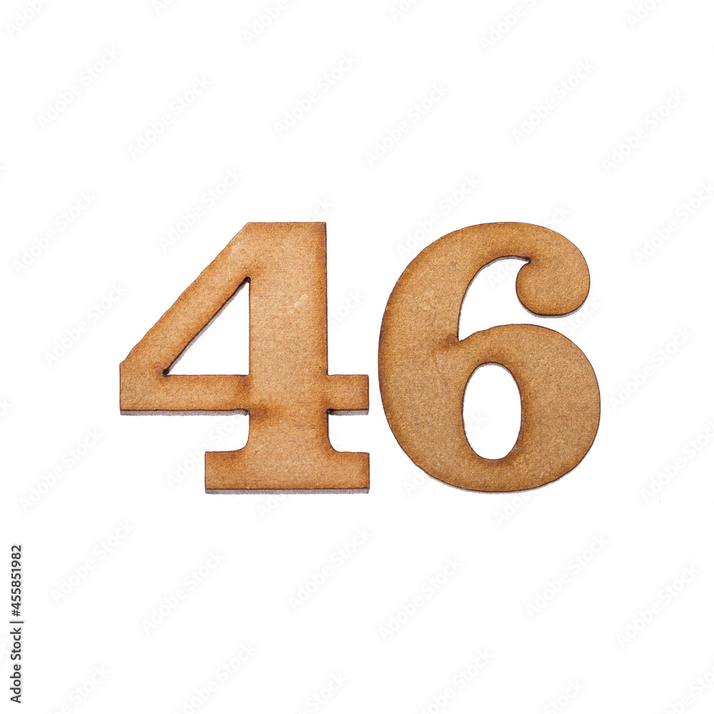 Number forty-six, 46 - Piece of wood isolated on white background