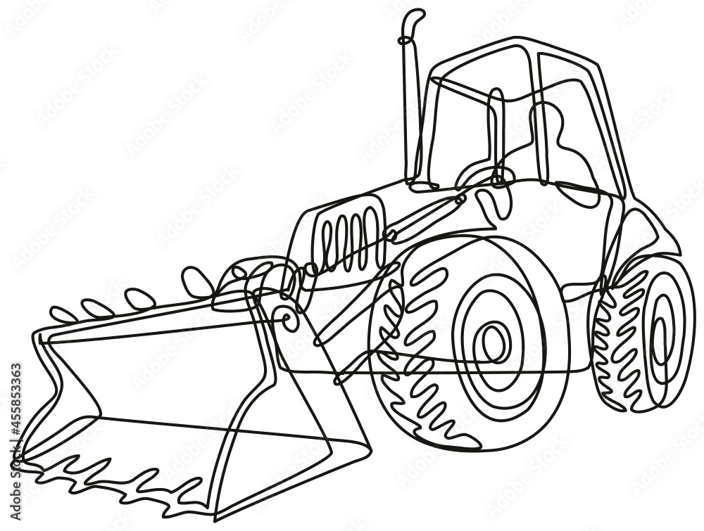 Continuous line drawing illustration of a country tractor digger with