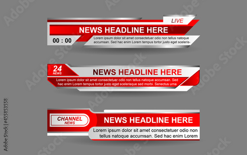 Set collection vector of Broadcast News Lower Thirds Template layout design banner for bar Headline news title, sport game in Television, Video and Media Channel