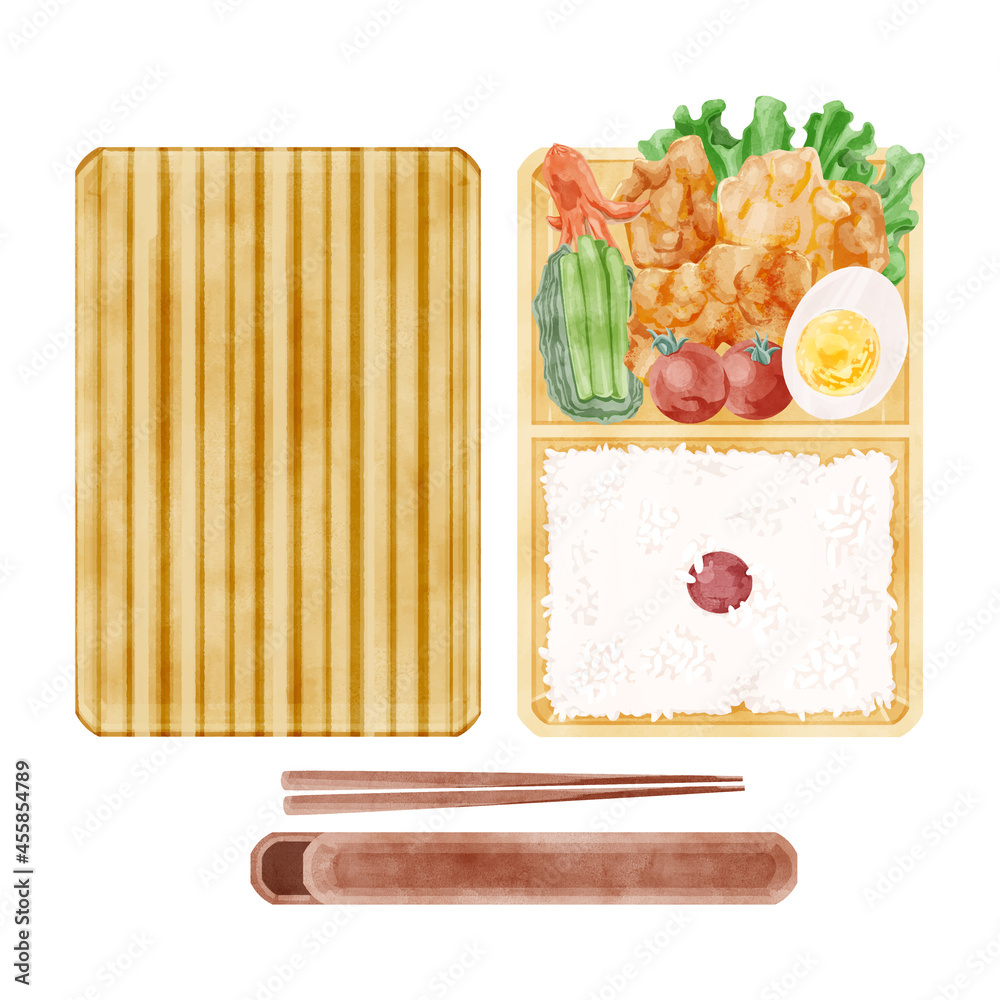 日本の唐揚げ弁当の手描き水彩風イラスト Stock ベクター Adobe Stock