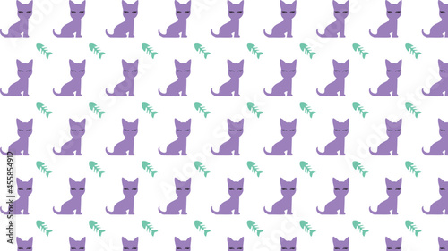 Purple cat with fish, wrapping paper.