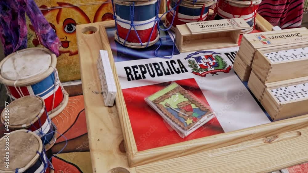 Dominoes And Traditional Drums In The Street Souvenir Shop At El Conde In Santo Domingo