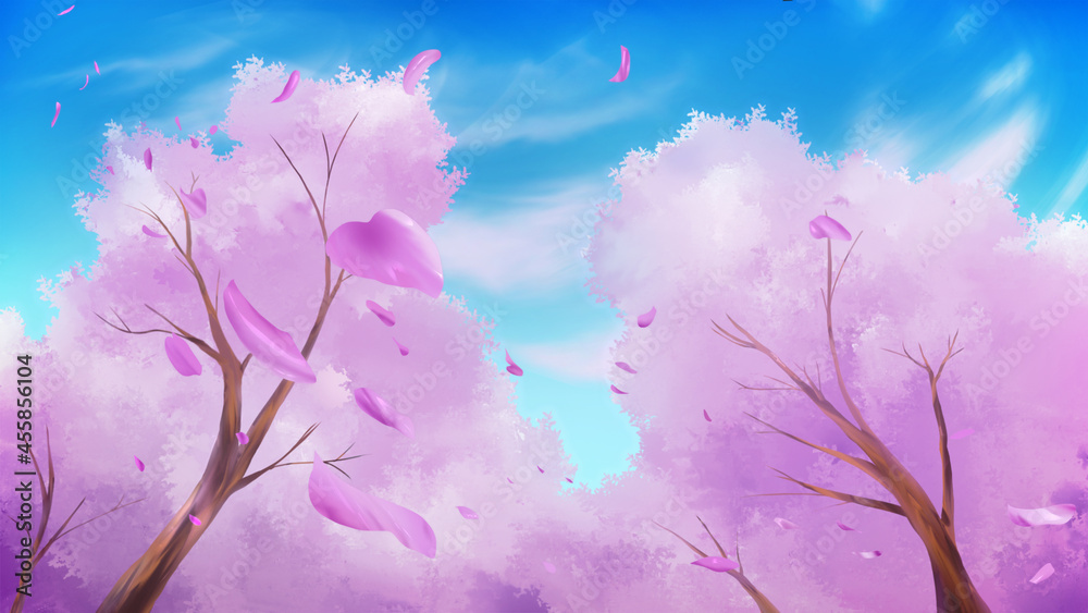 Cherry blossom mountain Sakura anime pan  Stock Video  Pond5