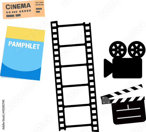映画のチケットや映写機のイラストセット