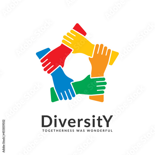 diversity and togetherness logo. people network together pentagon hands