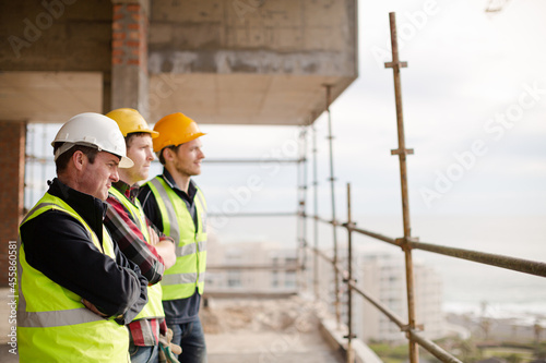 Construction workers at highrise construction site