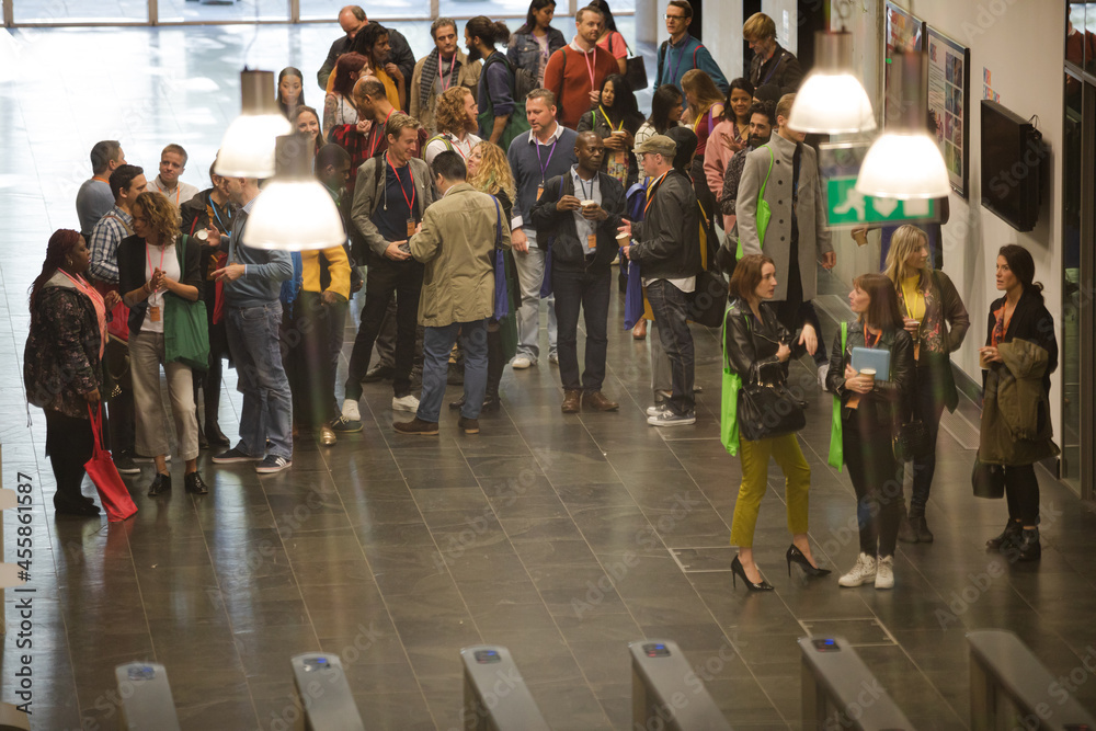 People talking during conference break People talking during conference break