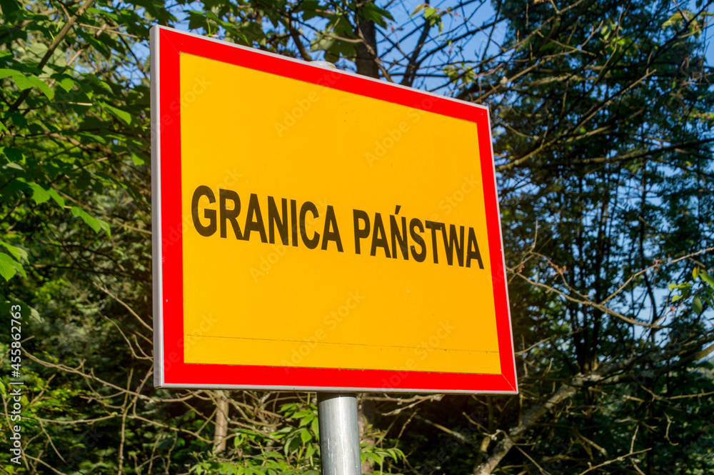 Sign in Polish language Country Border (Polish: Granica Panstwa).