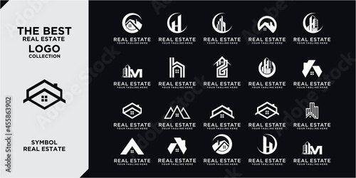 Real Estate Logo Set / Creative House Logo Collection / Abstract Buildings Logo Set. collection of building architecture sets, real estate logo design line art style