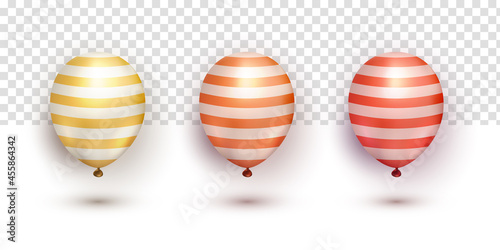 realistic golden orange red chrome elegant balloons collections set on transparent background
