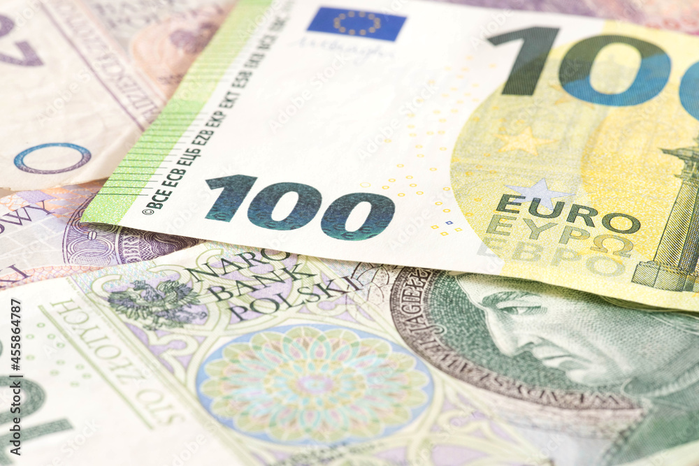 Banknoten Euro Und Polnische Zloty PLN Stock Photo Adobe Stock