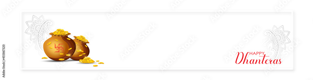 Fototapeta premium illustration of Gold coin in pot for Dhanteras celebration.