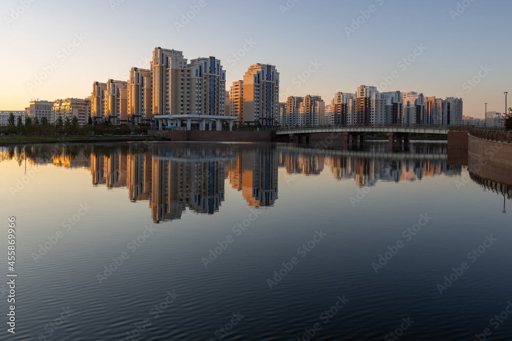 View from Botanical Garden at the Turkestan street in Nur-Sultan, Kazakhstan.