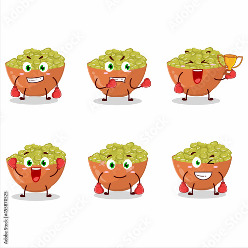A sporty mung beans boxing athlete cartoon mascot design
