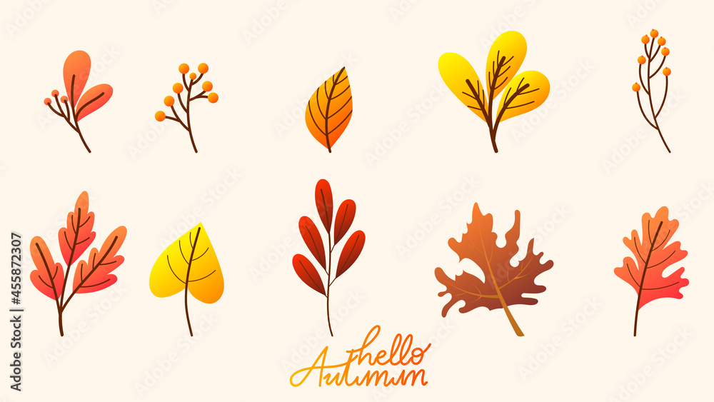 Set of colorful autumn leaves for content online or web, banner and template, Simple cartoon flat style. illustration Vector EPS 10