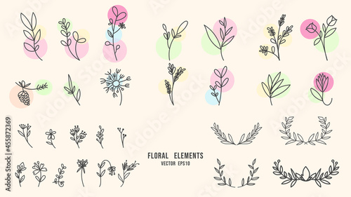 Set of hand drawn floral decoration elements isolated background   Flat Modern design   illustration Vector EPS 10