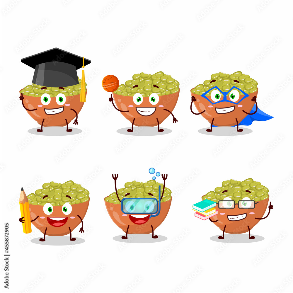 School student of mung beans cartoon character with various expressions