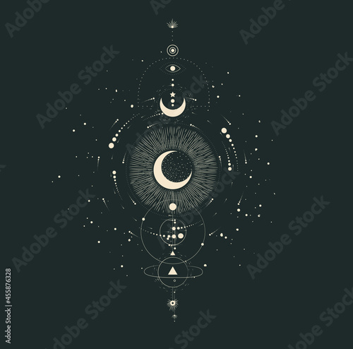 beautiful mystical illustration esotericism astrology yoga vedas cosmos universe on a dark background