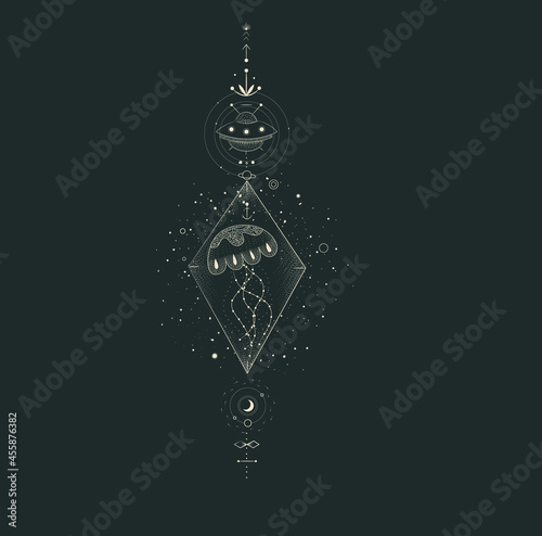 beautiful mystical illustration esotericism astrology yoga vedas cosmos universe on a dark background