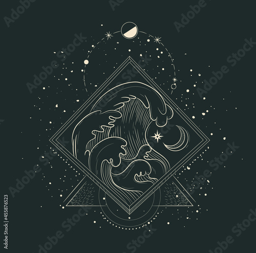 beautiful mystical illustration esotericism astrology yoga vedas cosmos universe on a dark background