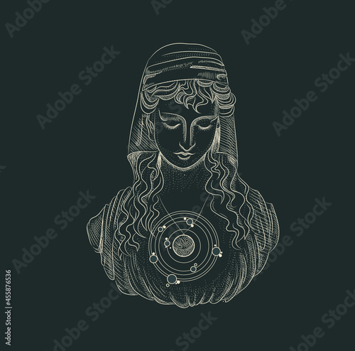 beautiful mystical illustration esotericism astrology yoga vedas cosmos universe on a dark background
