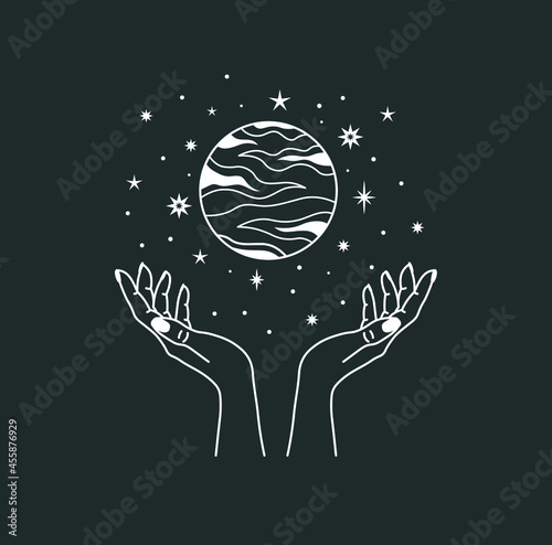 beautiful mystical illustration esotericism astrology yoga vedas cosmos universe on a dark background